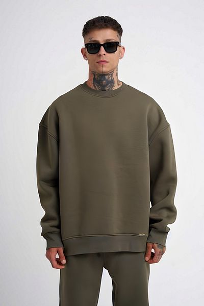 BayBayan Мъжки памучен суитшърт Oversize - Свободна кройка, Гъвкав и Релефен, Три нишки