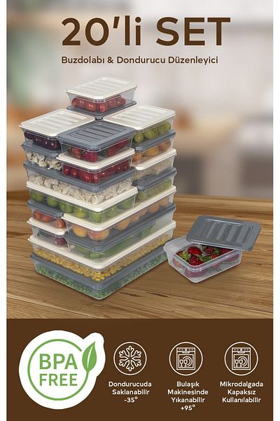 Nesto Home 20Pcs Colorful Refrigerator Organizer Freezer and Microwave Storage Container 2X2400 4X1200 4X1170 10X600 ml