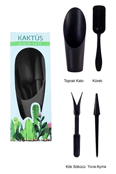 Genel Markalar 4 Parça Mini Kaktüs Dikim Seti - Kaktüs Dikim Seti Antrasit Renk