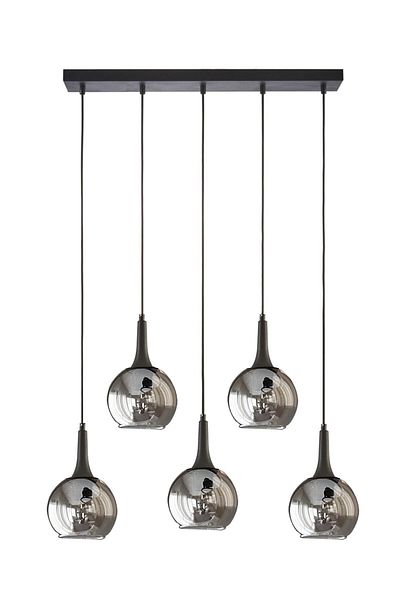 Fer Avize Fred Modern 5-Piece Chandelier - Black Smoke Glass Pendant Lamp Dining Table Top Living Room Decorative Row