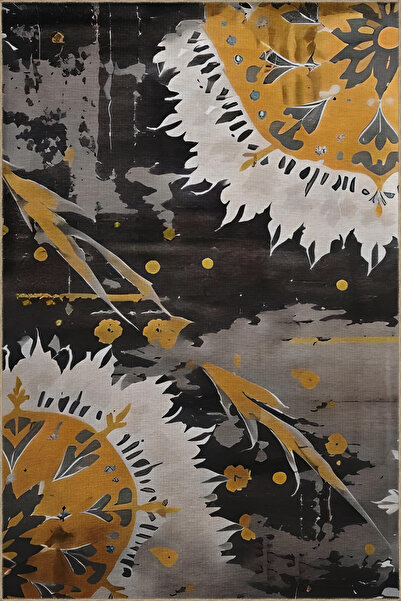 Rugs Modern Halı Γκρι και κίτρινο θέμα, αφηρημένο, ανάμεικτο σχήμα, δημιουργι...