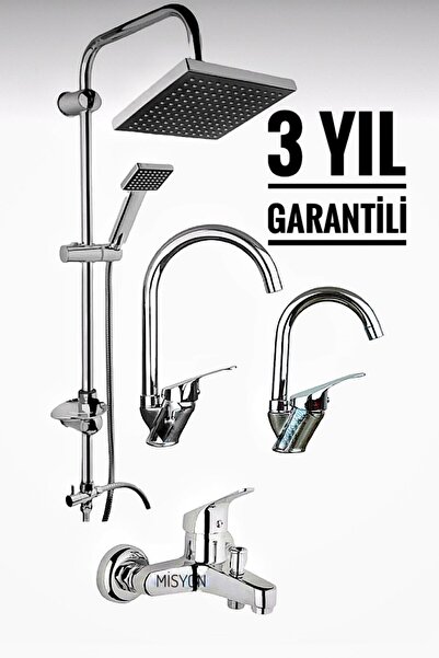 MAYYGO Garantili Krom Duş Başlığı Banyo Mix Kuğu Lavabo Mix Mutfak Eviye Musl...