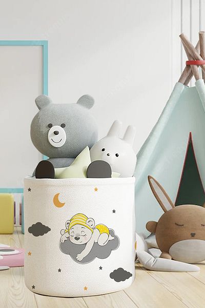 Talia Home Teddy Bear Patterned Children's and Baby's Room Organizer - Toy and Dirty Basket Tlas-084