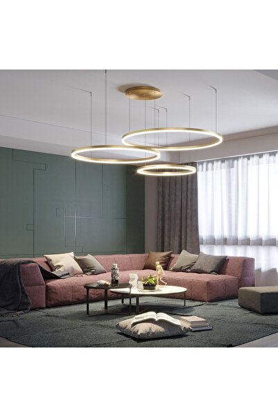 CATLUZ Gold Çember Ø40,60,80cm Led Lamba,yuvarlak Sarkıt Avize,modern Aydınlatma,dekoratif 3000k