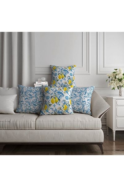 lamoonhome Lemon and Tile Patterned Pillow - Throw Pillow Cover Set of 4