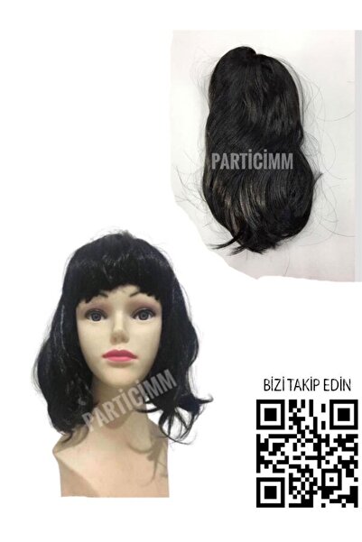 moysahşap Siyah Renk Kısa Peruk Saç -parti Peruk