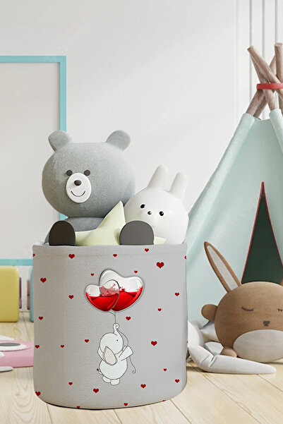 Talia Home Organizator pentru cameră pentru copii și bebeluși cu inimă de elefant - Coș pentru jucării și obiecte murdare TLAS-164