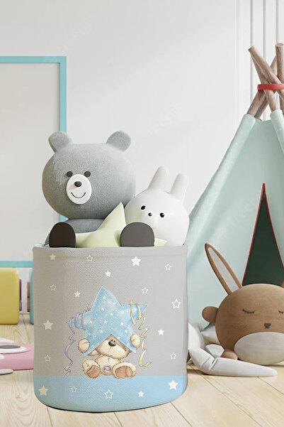 Talia Home Organizator pentru cameră pentru copii și bebeluși cu model de stea albastră și ursuleț de pluș - Coș pentru jucării și obiecte murdare TLAS-138