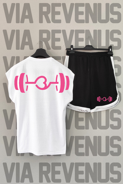 Vordevia Gym Love Crew Neck Back Printed Sports T-shirt and Shorts Set - Zero...