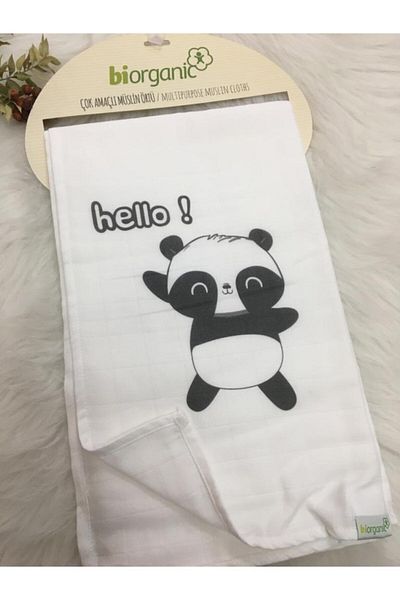 Biorganic Men's Hello Panda Multi-Purpose Muslin Blanket 86*124 cm