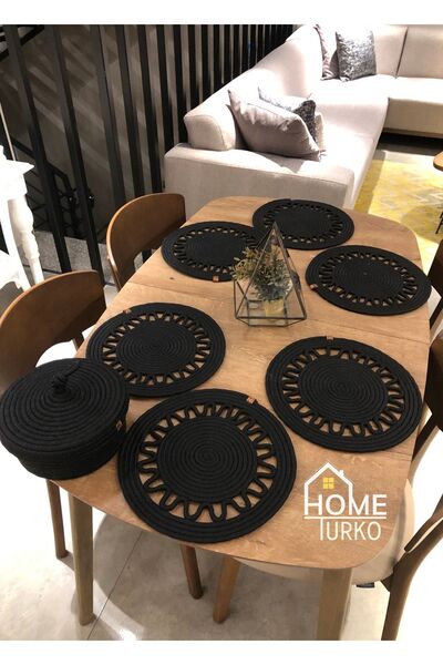 HomeTurko 6 قطع من أدوات المائدة، 1 قطعة من سلة الخبز، طبق من الجوت، مفرش أطب...