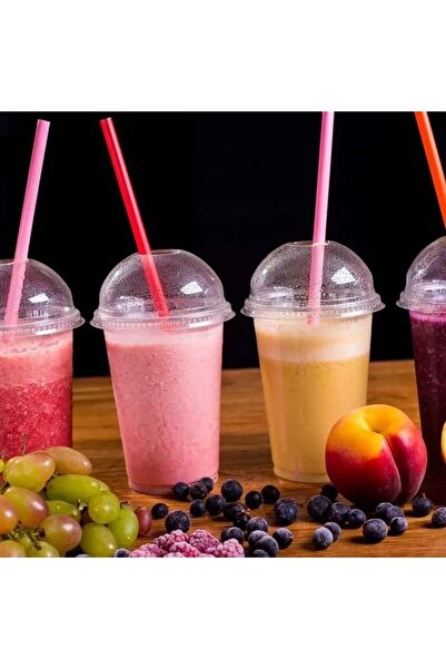 Home Plastik Pet 400 Cc KAPAKLI Limonata - Milkshake - Ice Latte Bardağı (100...