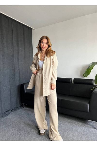 PALAZZO COTTON LINEN DOUBLE SHIRT SET