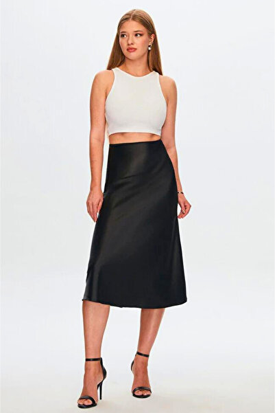 Modarky Μαύρη Σατέν Μίντι Υφαντή Φούστα