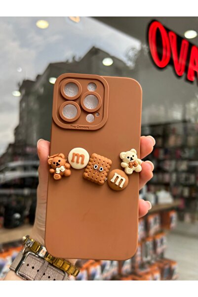OVADA iPhone 14 Pro Uyumlu Kamera Korumalı 3D Ayıcık ve Bisküvi Desenli Yumuşak Silikon Kılıf