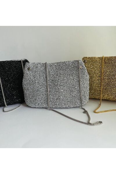 B Made Parlak Metalik Lame Gold / Günlük / Abiye Mini Omuz Çantası