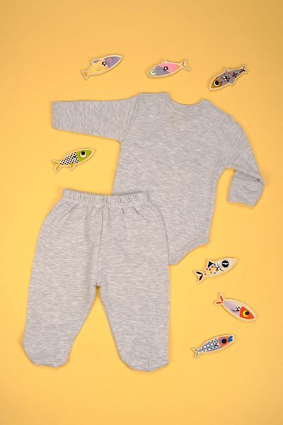 bebetospik Cotton Long Sleeve V-Neck Soft Bottom - Top Bodysuit Set
