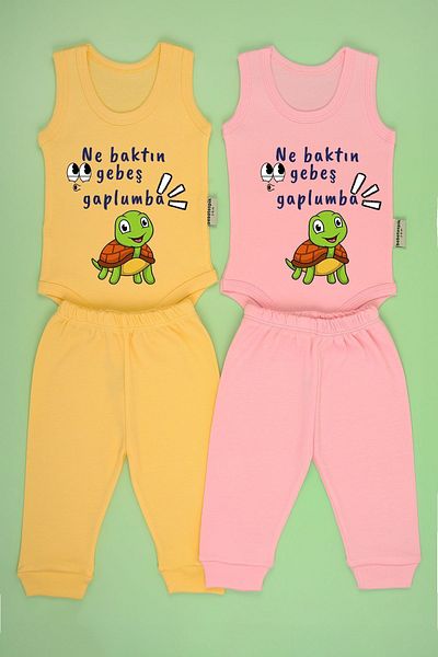 bebetospik Cotton Soft Baby Turtle Printed 2-Piece Undershirt Set
