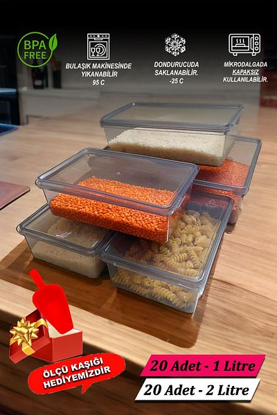 SUPERCUPP 2 Liter-20Pcs Gray Plastic Storage Container with Lid - Deep Freezer and Refrigerator Organizer