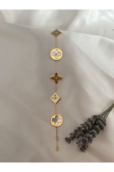 Purplefly Jewels سوار نسائي من الفولاذ المقاوم للصدأ بلون ذهبي بيرليسسينت Prp-ç0031