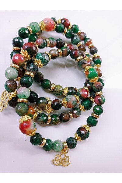 PİRAMİGO Feng Shui Krizopras Taşı Altın Kaplama Lotus Doğal Taş Bileklik Kalp Çakra