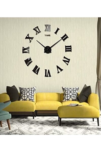 MİNAY HOME Dekoratif Ahşap Siyah Romen Rakamlı Duvar Saati , 3d Duvar Saati