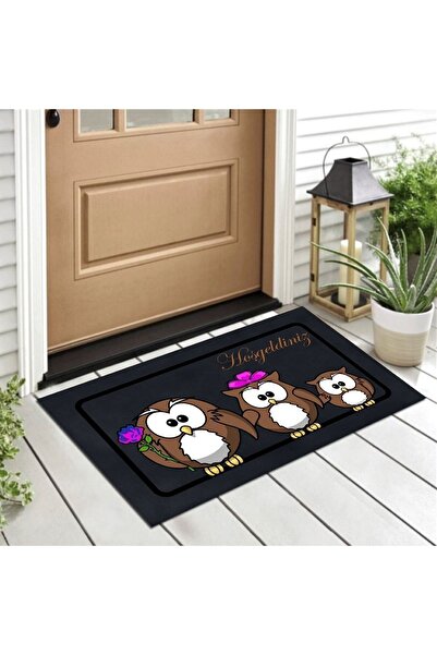 Ardizayn Baykuş Desenli Dekoratif, Pamuk Dokuma Taban, Yıkanabilir, Kapı Önü ...