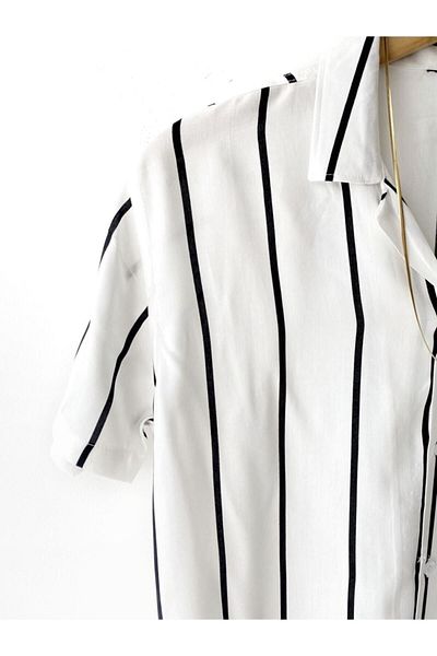 SS See Star Men's Apache Collar Short Sleeve Striped Oversize Summer Shirt