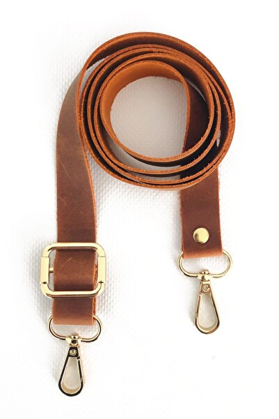 alfa tasarım atölyesi Hakiki Deri Çanta Sapı Altın (120 Cm) - Crazy Oranj Rengi