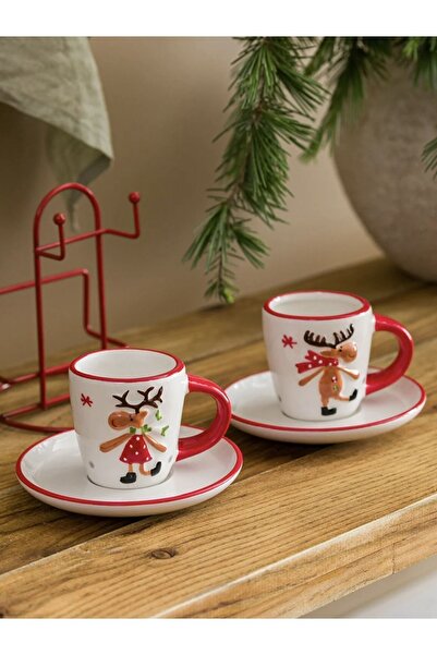 LC Waikiki Yılbaşı Temalı 2 Kişilik Geyikli Kahve Fincan Takımı
