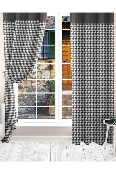 Ardizayn Goose Feet Patterned, Digital Printed, Velvet Fabric Living Room, Bedroom Two Wings Background Curtain