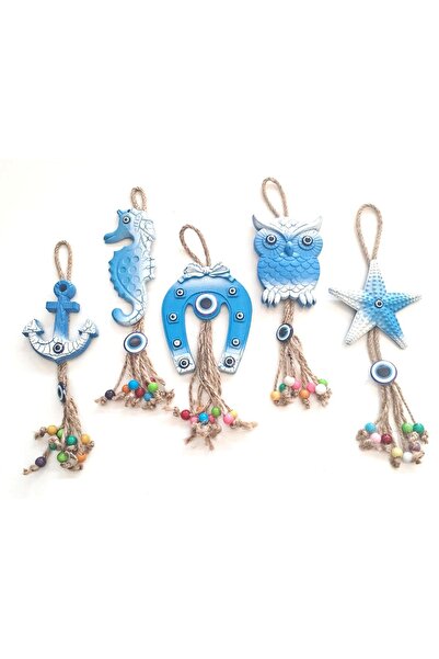 5-Piece Marin Themed Evil Eye Beads Jute Drawstring Terrace Garden Balcony Summer Wall  Decoration Ornament Set