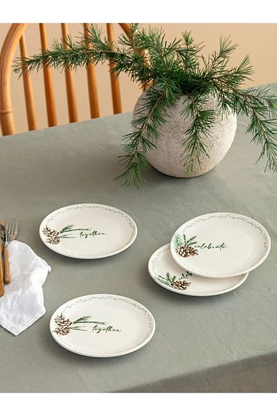 LC Waikiki 19 Cm 4-Piece Ceramic Cake Plate - Floral Pattern