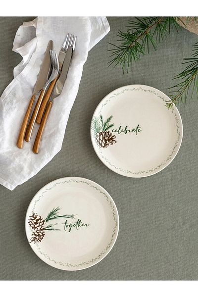 LC Waikiki 19 Cm 4-Piece Ceramic Cake Plate - Floral Pattern