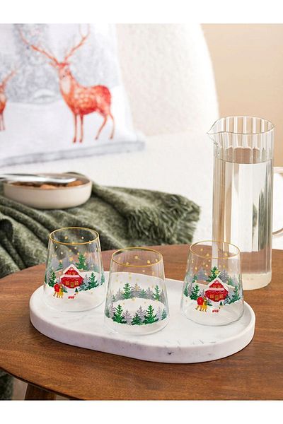 LC Waikiki LCW HOME New Year Themed Glass Cup Set 3 Pieces 380 Ml