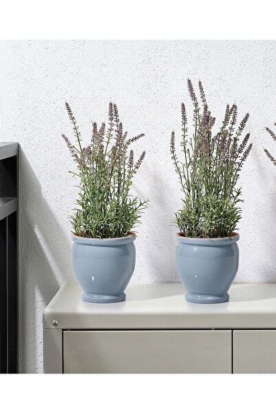 IKEA 2 Adet Country Tarzı Seramik Saksı Açık Mavi 12 cm