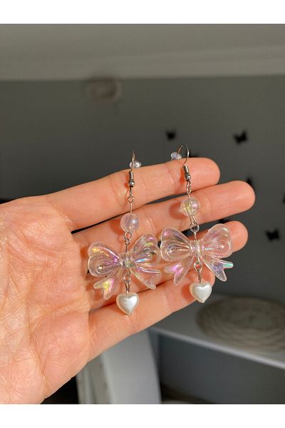 Pinky Lady Coquette aesthetic bow earrings with pearls