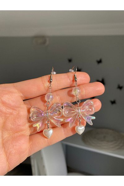 Pinky Lady Coquette aesthetic bow earrings with pearls