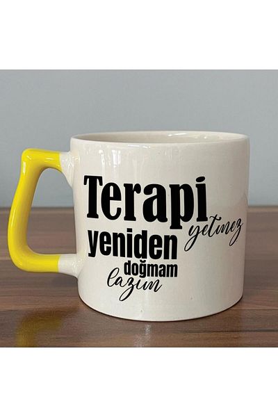 Kırtasiye Ofisi Therapy Impossible I Need a Rebirth Printed Yellow Handle D Mug