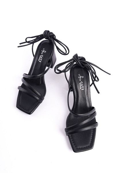 Gate Removable Drawstring Sandals or Slippers Use Genuine Leather Lining Women's Sandals - Black