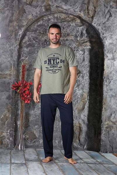 CALİA Σετ ανδρικών πιτζάμες με μονό τζέρσεϊ Crew Neck - Κοντό μανίκι
