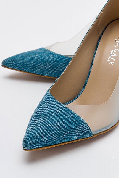 Gate29 Naomi Şeffaf Dekolteli Stiletto Topuklu Ayakkabı-kot Mavi