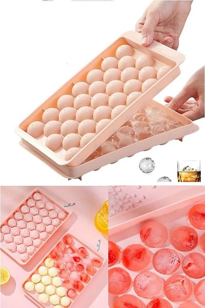 Ecolux Globe Ice Mold with Lid 33 Chamber Round Ice Mold Cocktail Presentation Ice Mold -2 PCS
