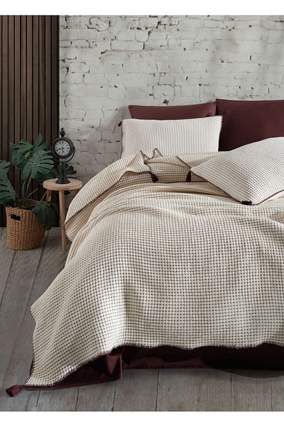 Dantela Drina Claret Red Tufted Double Bed Set