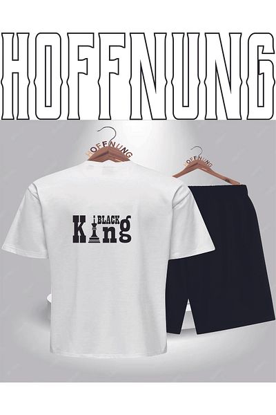 HOFFNUNG Full Short Oversize Beyez Black King Printed Combed Cotton Shorts Summer Set