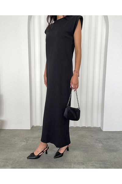 HARMONY GLOBAL Maxi Length Black Combed Cotton Dress - Padded, Sleeveless 10.207