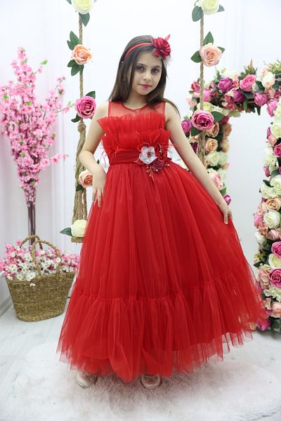 MİSS RAİN Girl's Flower Detailed Long SKirt Evening Dress - Accessory Gift