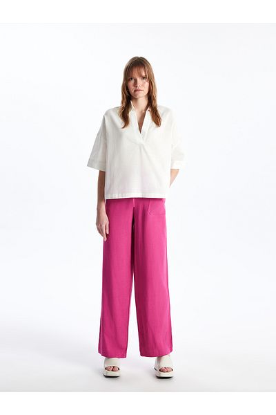 LC Waikiki Linen Blended Women's Straight Trousers with Elastic Waist