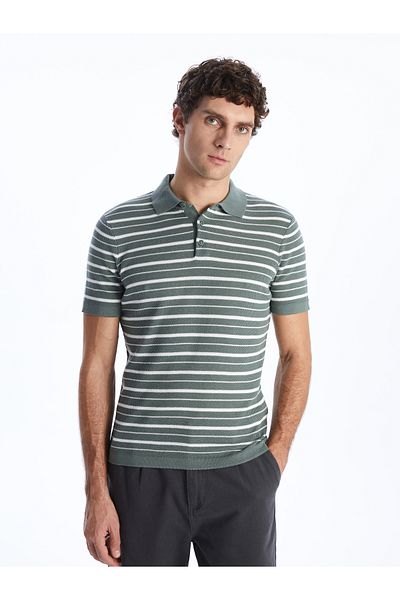 LC Waikiki Men's Striped Polo Collar Sweater - Short Sleeve