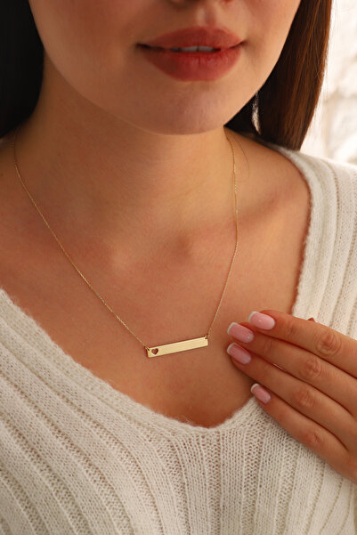 WOOW GOLD 14 Ayar Altın Kolye Kalpli Düz Plaka Desenli Altın Kolye